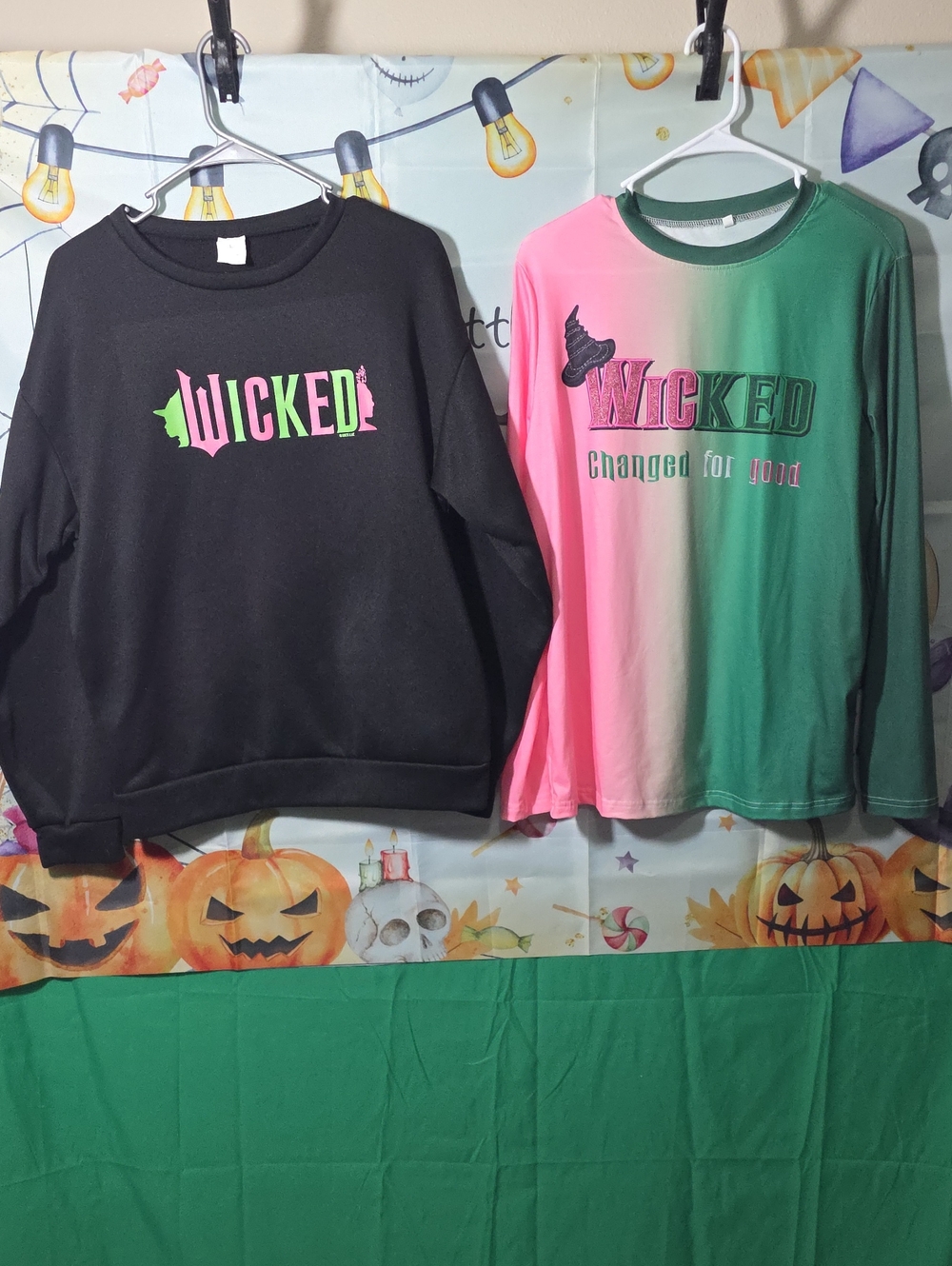 (2 Tops) Womens Size Large 'Wicked' Graphic Long Sleeve Top & Black Sweatshirt